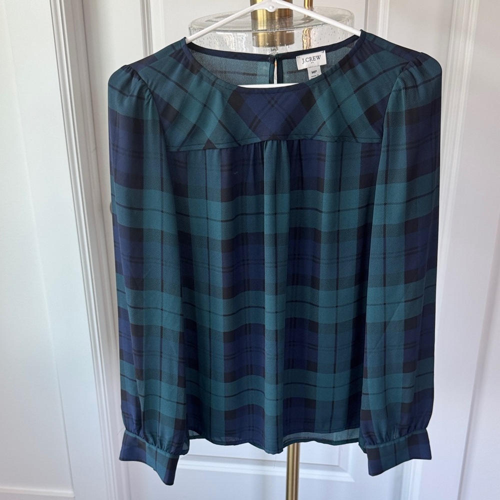 J. Crew Factory Plaid Blouse - Dark Blue and Green